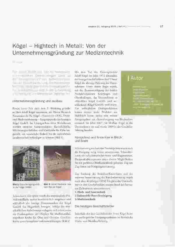 Vorschauseite 1: Kögel - Hightech in Metall: Von der Unternehmensgründung zur Medizintechnik