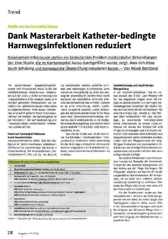 Vorschauseite 1: Dank Masterarbeit Katheter-bedingte Harnwegsinfektionen reduziert