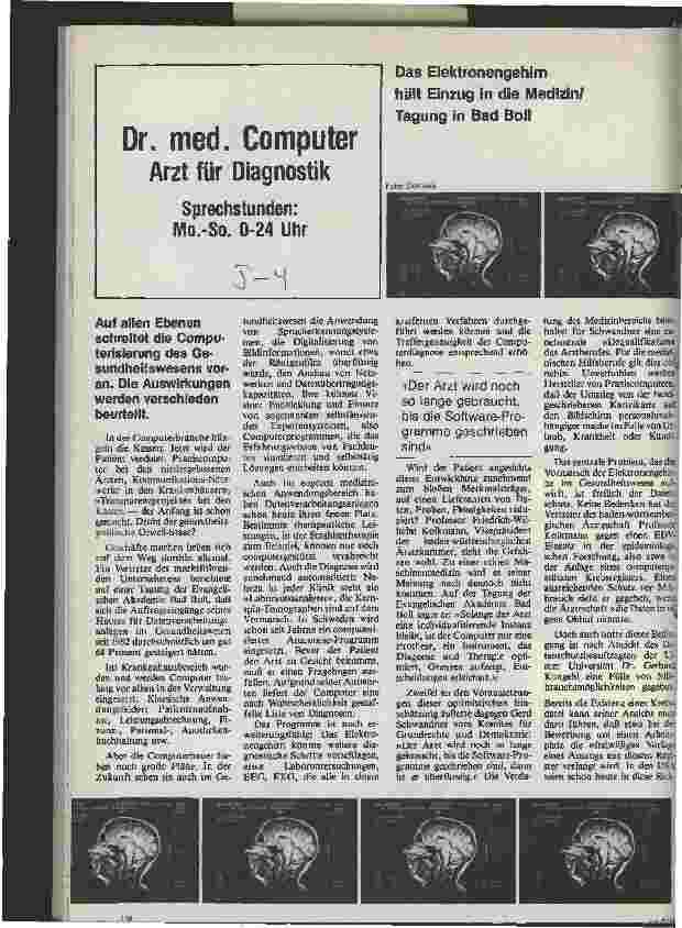 Vorschauseite 1: Dr. med. Computer Arzt für Diagnostik Das Elektronengehirn hält Einzug in die Medizin