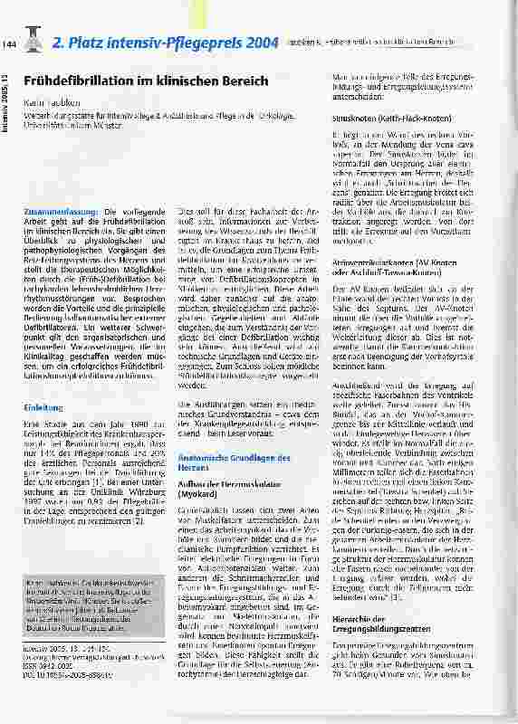 Vorschauseite 1: Frühdefibriilation im klinischen Bereich