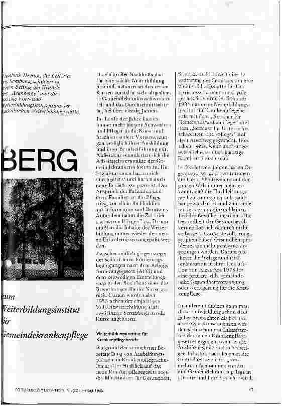 Vorschauseite 1: Arenberg - Vom Zentrum für ländliche Krankenpflege zum Weiterbildungsinstitut für Gemeindekrankenpflege
