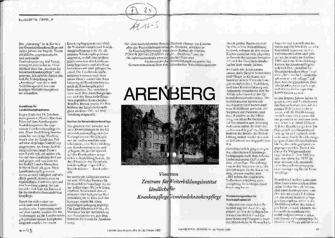 Vorschauseite 2: Arenberg - Vom Zentrum für ländliche Krankenpflege zum Weiterbildungsinstitut für Gemeindekrankenpflege