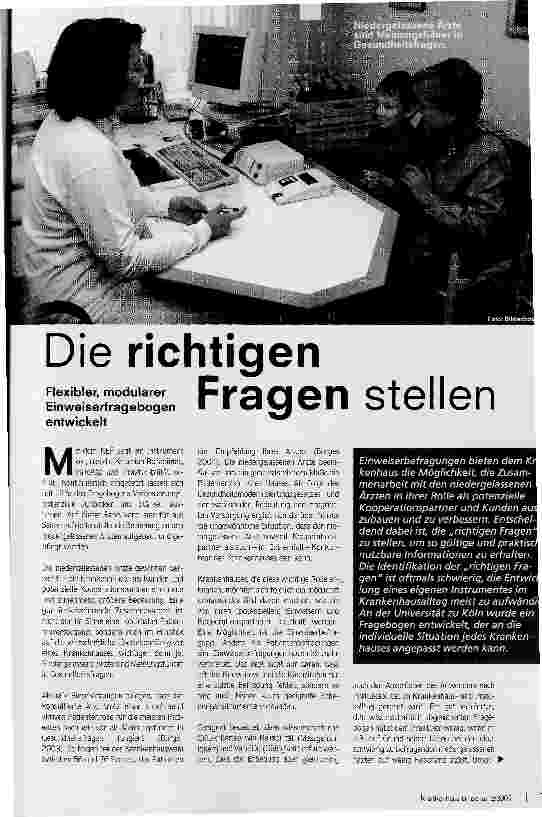 Vorschauseite 1: Die richtigen Fragen stellenFlexibler, modularer Einweiserfragebogen entwickelt
