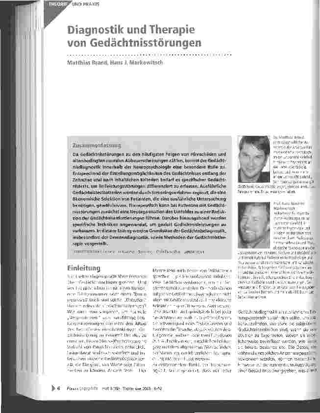 Vorschauseite 1: Diagnostik und Therapie von Gedächtnisstörungen