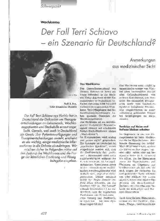 Vorschauseite 1: Der Fall Terri Schiavo - ein Szenario für Deutschland?