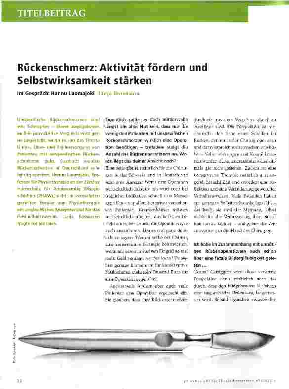 Vorschauseite 1: Rückenschmerz: Aktivität fördern und Selbstwirksamkeit stärken