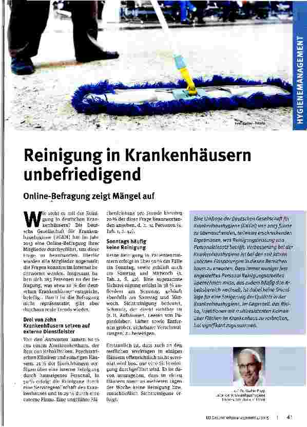 Vorschauseite 1: Reinigung in Krankenhäusern unbefriedigend