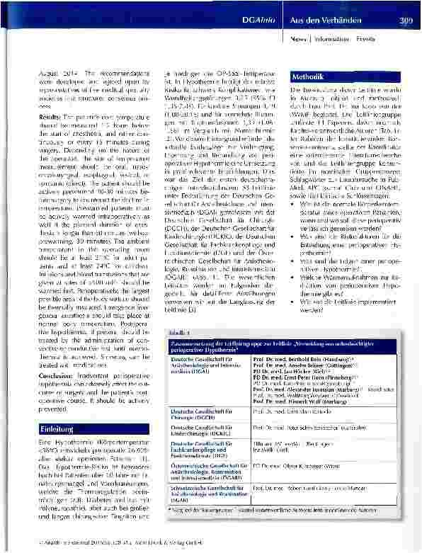 Vorschauseite 2: S3-Leitlinie: Vermeidung von unbeabsichtigter perioperativer Hypothermie