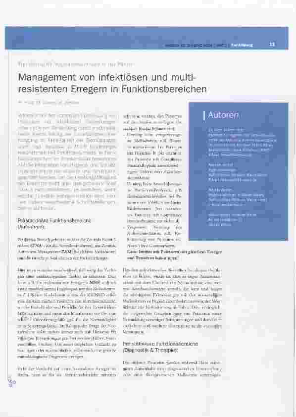 Vorschauseite 1: Management von infektiösen und multiresistenten Erregern in Funktionsbereichen