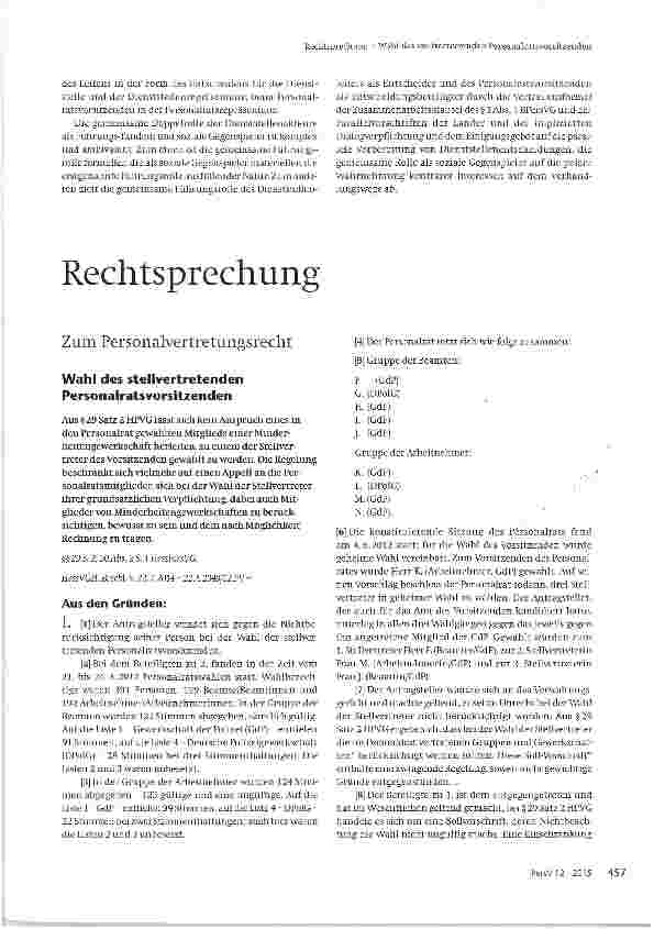 Vorschauseite 1: Wahl des stellvertretenden Personalratsvorsitzenden