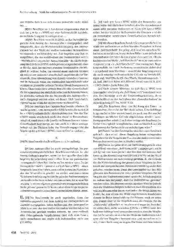 Vorschauseite 2: Wahl des stellvertretenden Personalratsvorsitzenden