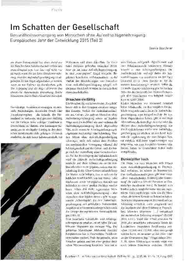Vorschauseite 1: Im Schatten der Gesellschaft Gesundheitsversorgung von Menschen ohne Aufenthaltsgenehmigung: Europäisches Jahr der Entwicklung 2015 (Teil 2)