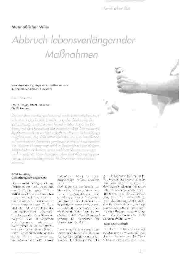 Vorschauseite 1: Abbruch lebensverlängernder MaßnahmenBeschluss des Landgerichts Heilbronn vom 3. September 2003 (1 T 275/03)