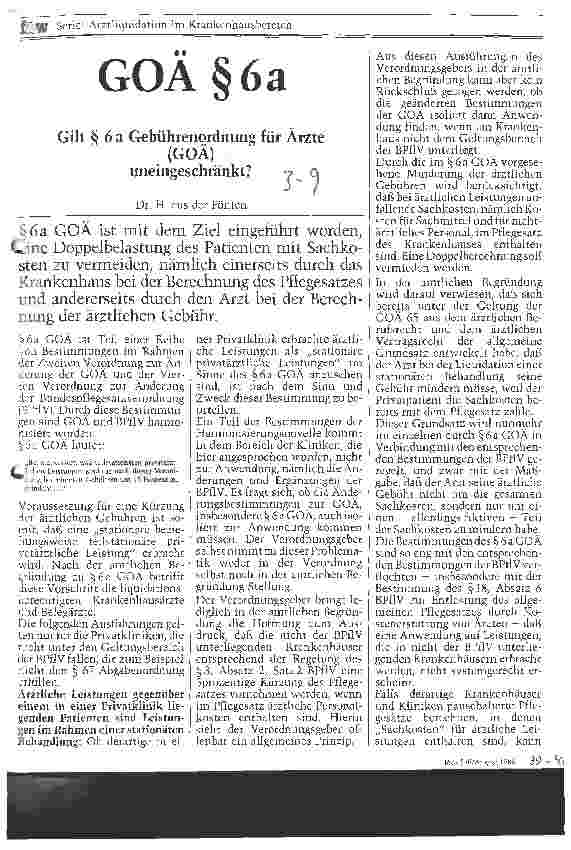 Vorschauseite 1: GOÄ 6a Gilt 6a Gebührenordnung für Ärzte uneingeschränkt?