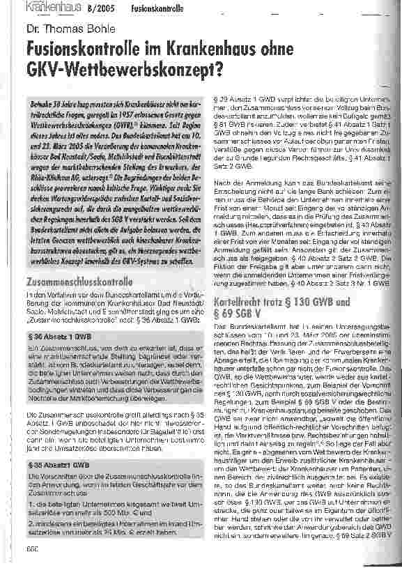 Vorschauseite 1: Fusionskontrolle im Krankenhaus ohne GKV-Wettbewerbskonzept?