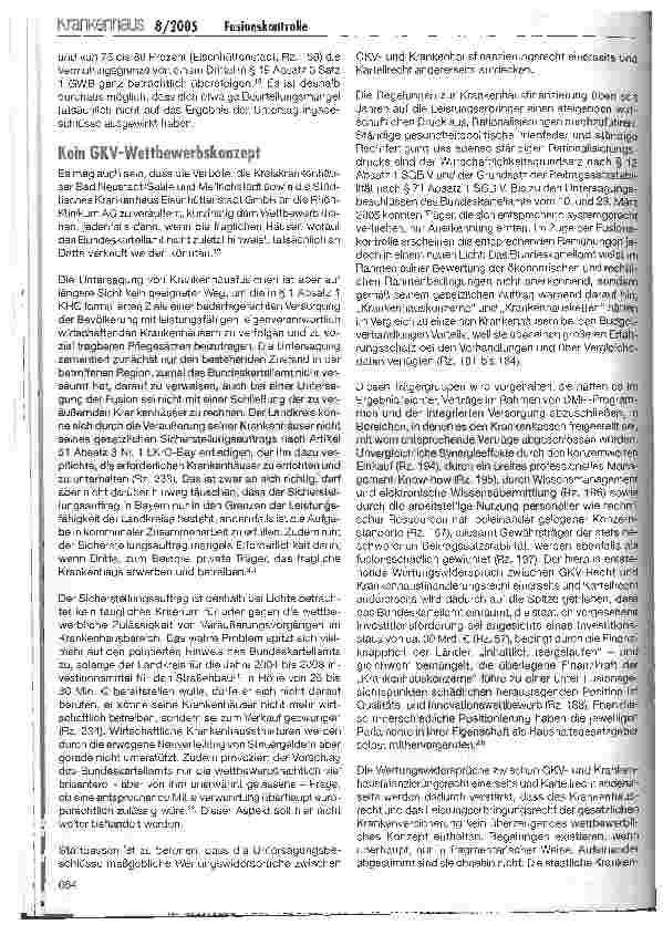 Vorschauseite 5: Fusionskontrolle im Krankenhaus ohne GKV-Wettbewerbskonzept?