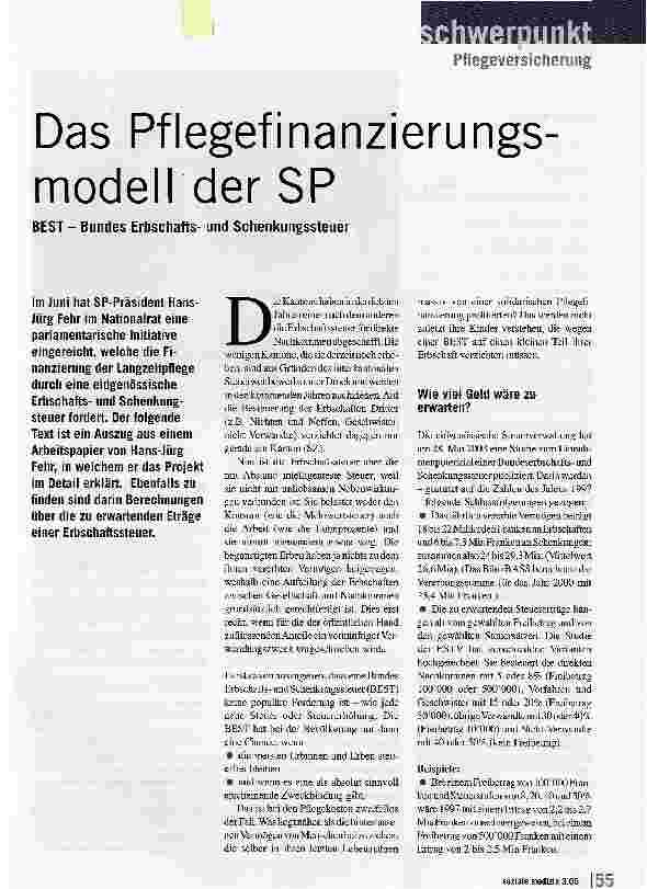 Vorschauseite 1: Das Pflegefinanzierungsmodell der SP