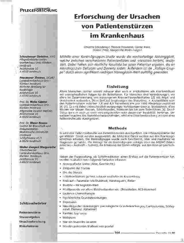 Vorschauseite 1: Erforschung der Ursachen von Patientenstürzenim Krankenhaus