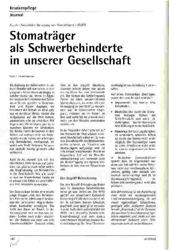 Vorschauseite 1: Stomaträger als Schwerbehinderte in unserer Gesellschaft