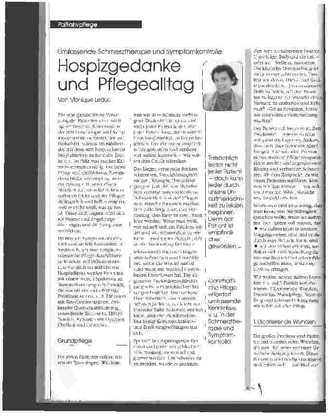 Vorschauseite 1: Hospizgedanke und Pflegealltag Umfassende Schmerztherapie und Symptomkontrolle