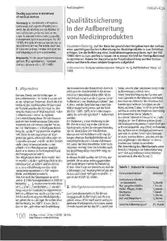 Vorschauseite 1: Qualitätssicherung in der Aufbereitung von Medizinprodukten