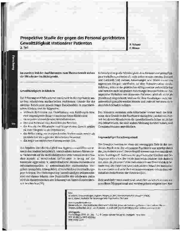 Vorschauseite 1: Prospektive Studie der gegen das Personal gerichteten Gewalttätigkeit stationärer Patienten 2. Teil