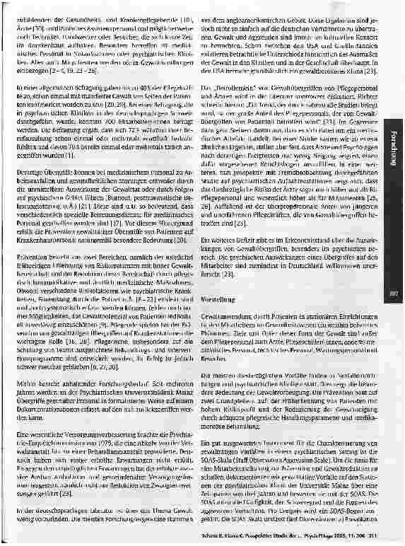 Vorschauseite 2: Prospektive Studie der gegen das Personal gerichteten Gewalttätigkeit stationärer Patienten 2. Teil