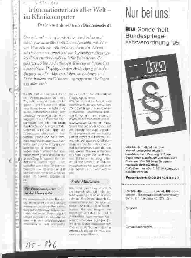 Vorschauseite 1: Informationen aus aller Welt - im Klinikcomputer Das Internet als weltweites Diskussionsbrett