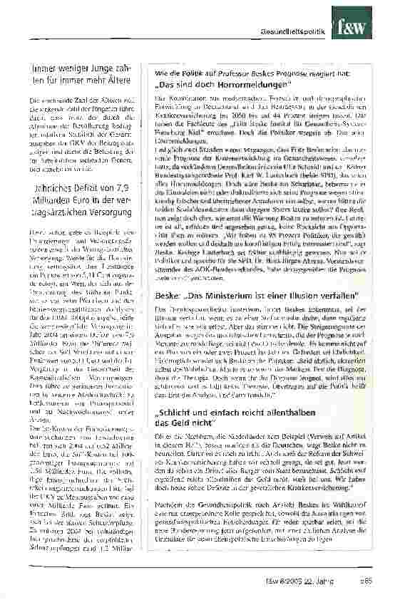 Vorschauseite 2: Beske prognostiziert GKV-Beitrag bis zu 44 Prozent im Jahr 2050