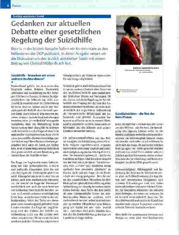 Vorschauseite 1: Gedanken zur aktuellen Regelung der Suizidhilfe
