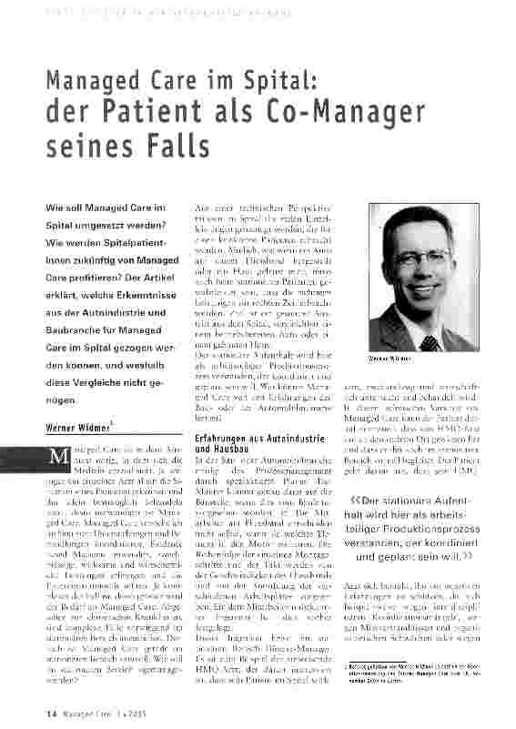 Vorschauseite 1: Managed Care im Spital: der Patient als Co-Manager seines Falls