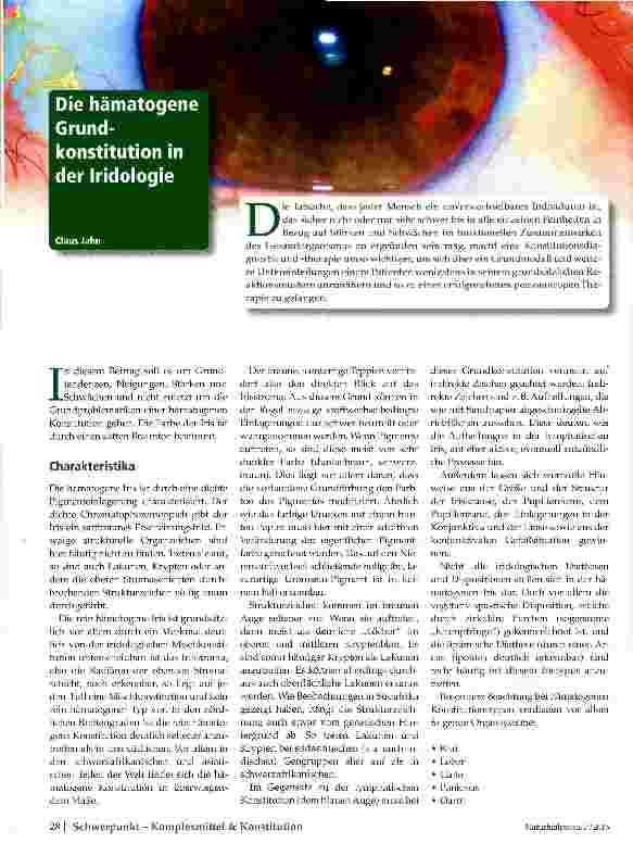 Vorschauseite 1: Die hämatogene Grundkonstitution in der Iridologie