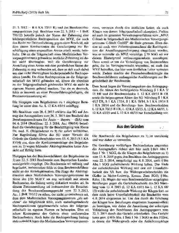 Vorschauseite 2: Die Beteiligtenfähigkeit eines Medizinischen Versorgungszentrums