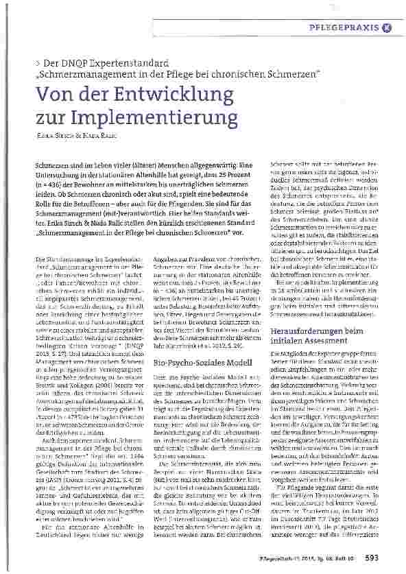 Vorschauseite 1: Der DNOP Expertenstandard „Schmerzmanagement in der Pflege bei chronischen SchmerzenVon der Entwicklung zur Implementierung