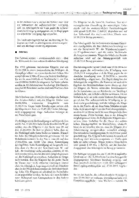 Vorschauseite 2: Außerordentliche Kündigung bei vorsätzlicher Planung und Absicherung der eigenen Nachtruhe BGB §626 Abs. 1