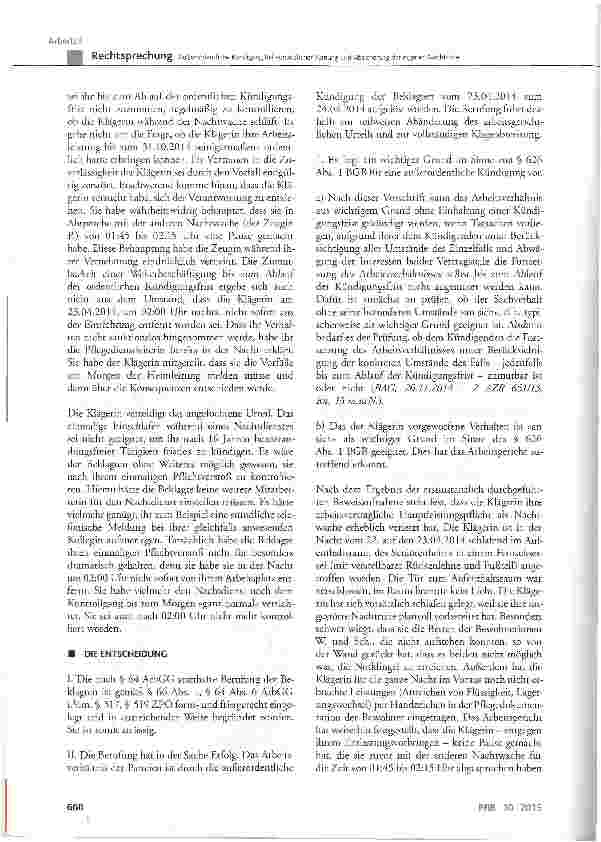 Vorschauseite 3: Außerordentliche Kündigung bei vorsätzlicher Planung und Absicherung der eigenen Nachtruhe BGB §626 Abs. 1