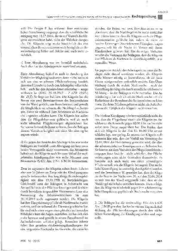 Vorschauseite 4: Außerordentliche Kündigung bei vorsätzlicher Planung und Absicherung der eigenen Nachtruhe BGB §626 Abs. 1