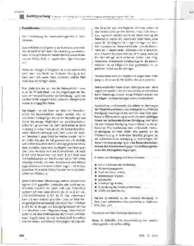 Vorschauseite 5: Außerordentliche Kündigung bei vorsätzlicher Planung und Absicherung der eigenen Nachtruhe BGB §626 Abs. 1
