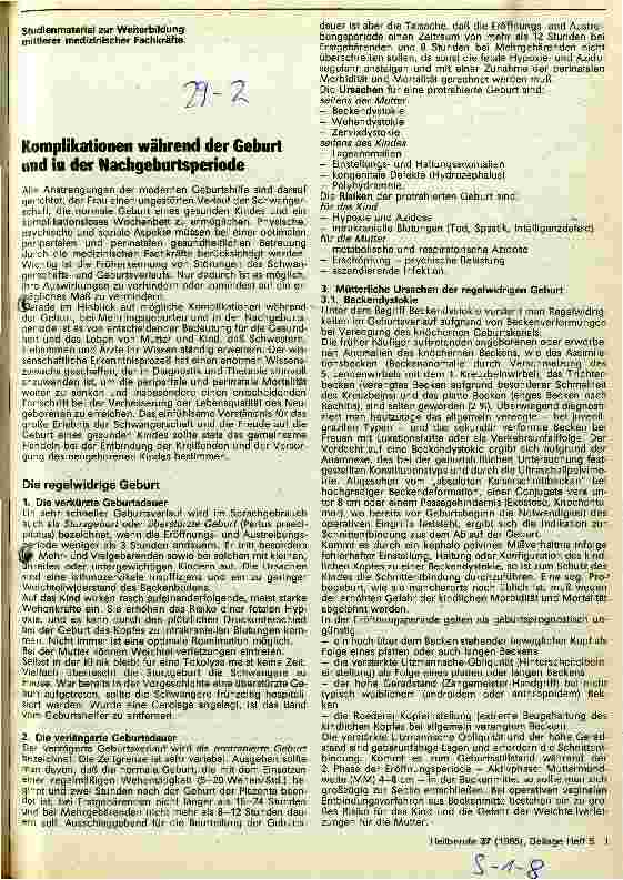 Vorschauseite 1: Komplikationen Während der Geburt und in der Nachgeburtsperiode