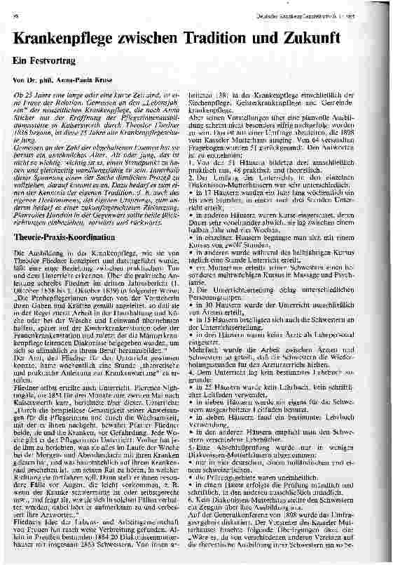 Vorschauseite 1: Krankenpflege zwischen Tradition und Zukunft Ein Festvortrag