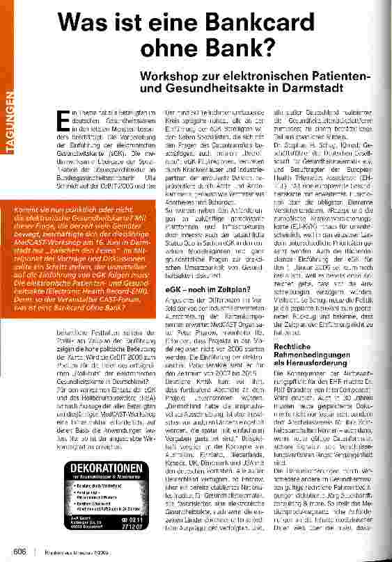 Vorschauseite 1: Was ist eine Bankcard ohne Bank? Workshop zur elektronischen Patienten-und Gesundheitsakte in Darmstadt