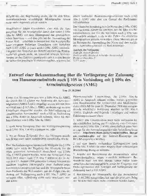 Vorschauseite 2: Zum Entwurf der BfArM-Bekanntmachung zu § 109a Abs. 4a AMG: Die Unzulässigkeit der Befristung in Ansehung des neuen§ 109a Abs. 4 AMG