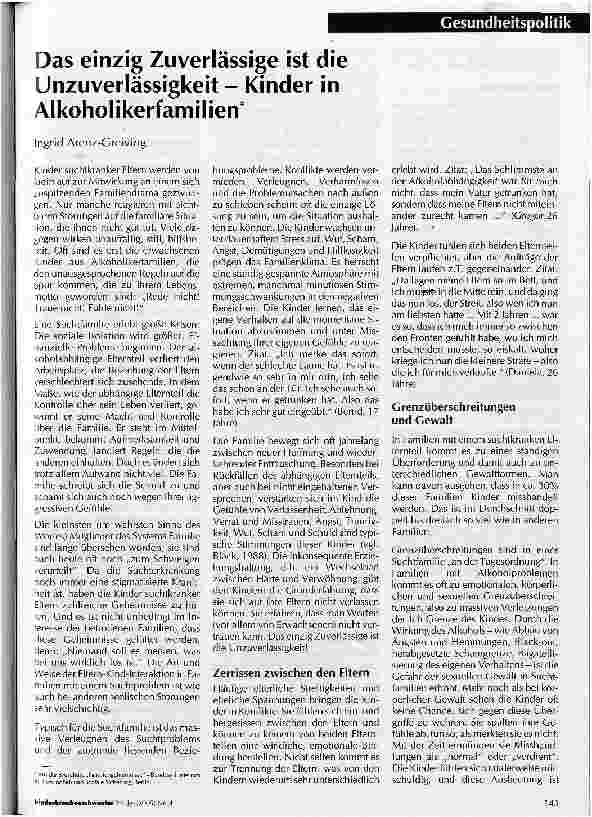 Vorschauseite 1: Das einzig Zuverlässige ist die Unzuverlässigkeit - Kinder in Alkoholikerfamilien
