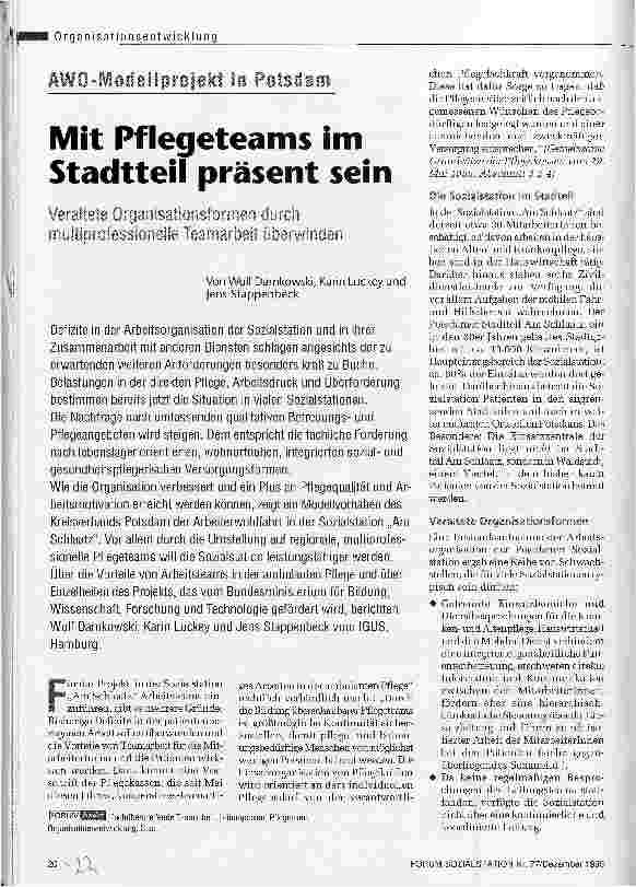 Vorschauseite 1: Mit Pflegeteams im Stadtteil präsent sein Veraltete Organisationsformen durch multiprofessionelle Teamarbeit überwinden AWO-Modellprojekt in Potsdam
