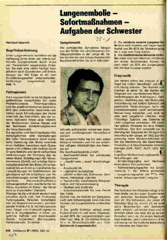 Vorschauseite 1: Lungenembolie - Sofortmaßnahmen - Aufgaben der Schwester