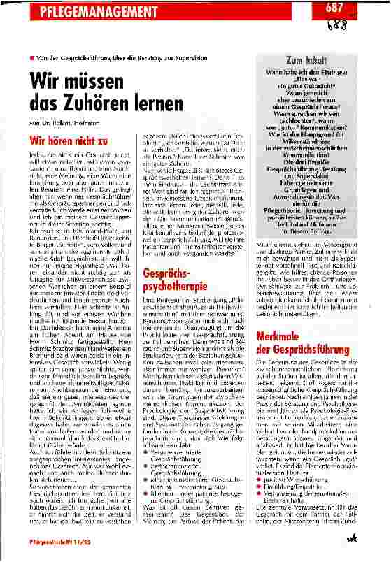 Vorschauseite 1: Wir müssen das Zuhören lernen Von der Gesprächsführung über die Beratung zur Supervision