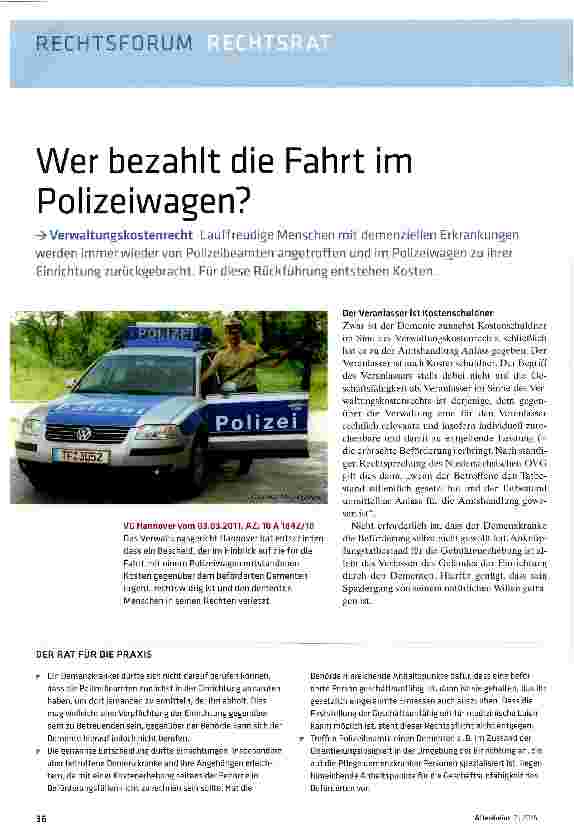 Vorschauseite 1: Wer bezahlt die Fahrt im Polizeiwagen?