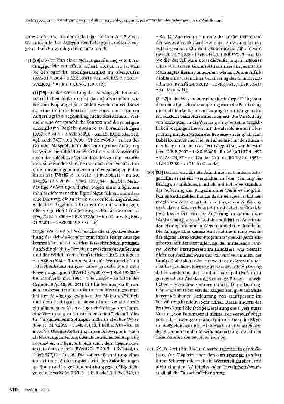 Vorschauseite 4: Kündigung wegen Äußerungen über einen Repräsentanten des Arbeitgebers im Wahlkampf