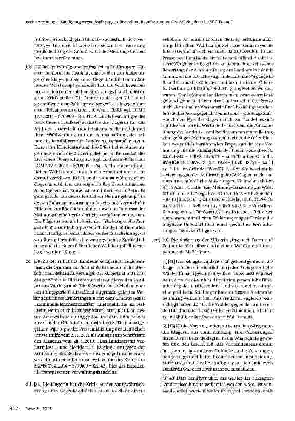 Vorschauseite 6: Kündigung wegen Äußerungen über einen Repräsentanten des Arbeitgebers im Wahlkampf