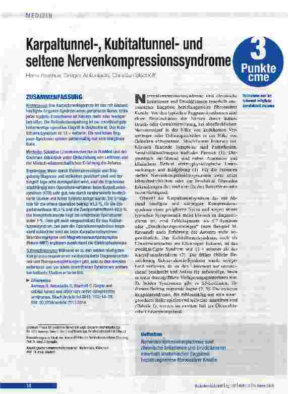 Vorschauseite 1: Karpaltunnel-, Kubitaltunnelund seltene Nervenkompressionssyndrome